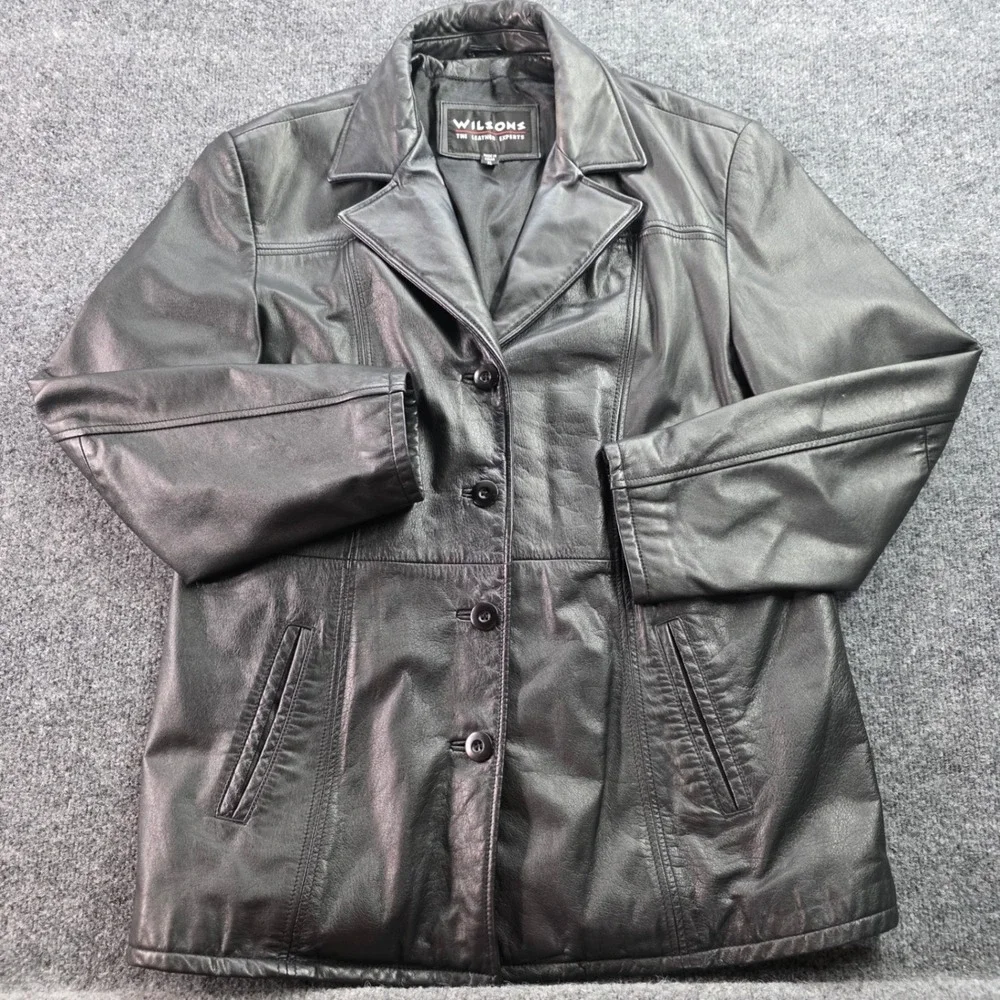 Wilsons Leather Jacket Black Car Coat Blazer Vintage Y2K Genuine Leather XL Mens